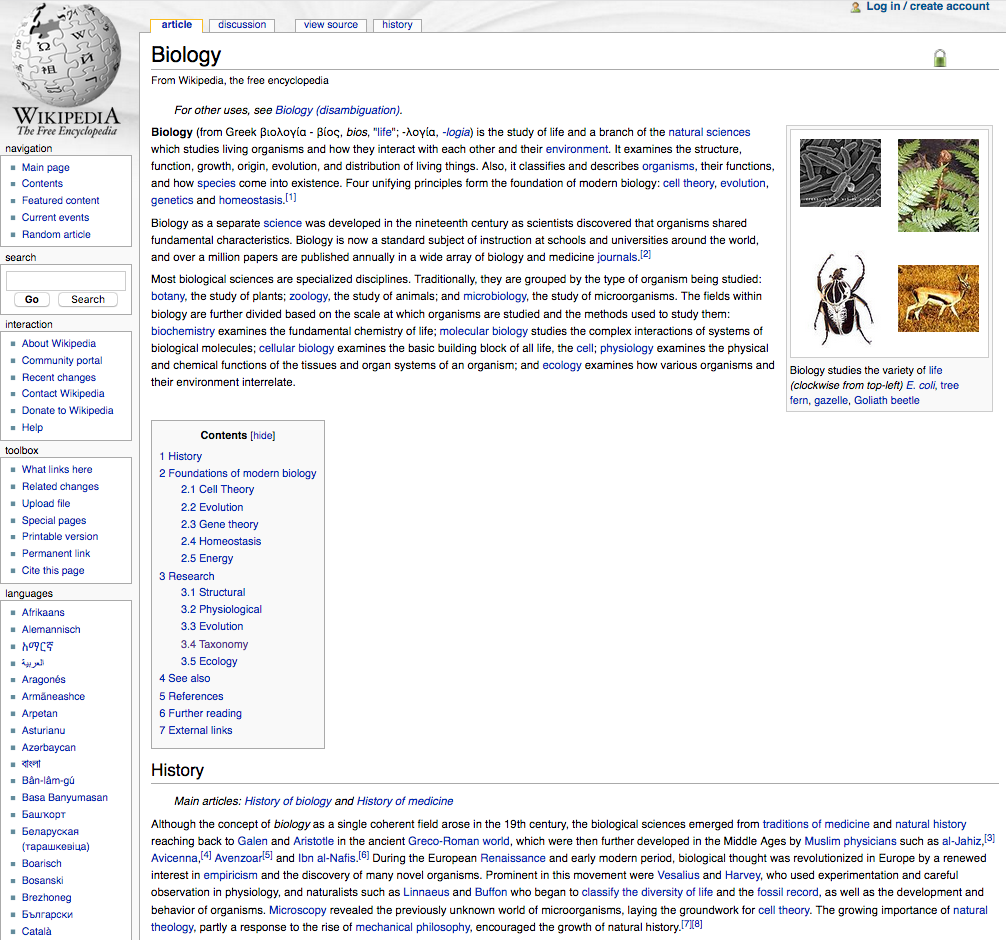 Wikipedia biology entry (2008)